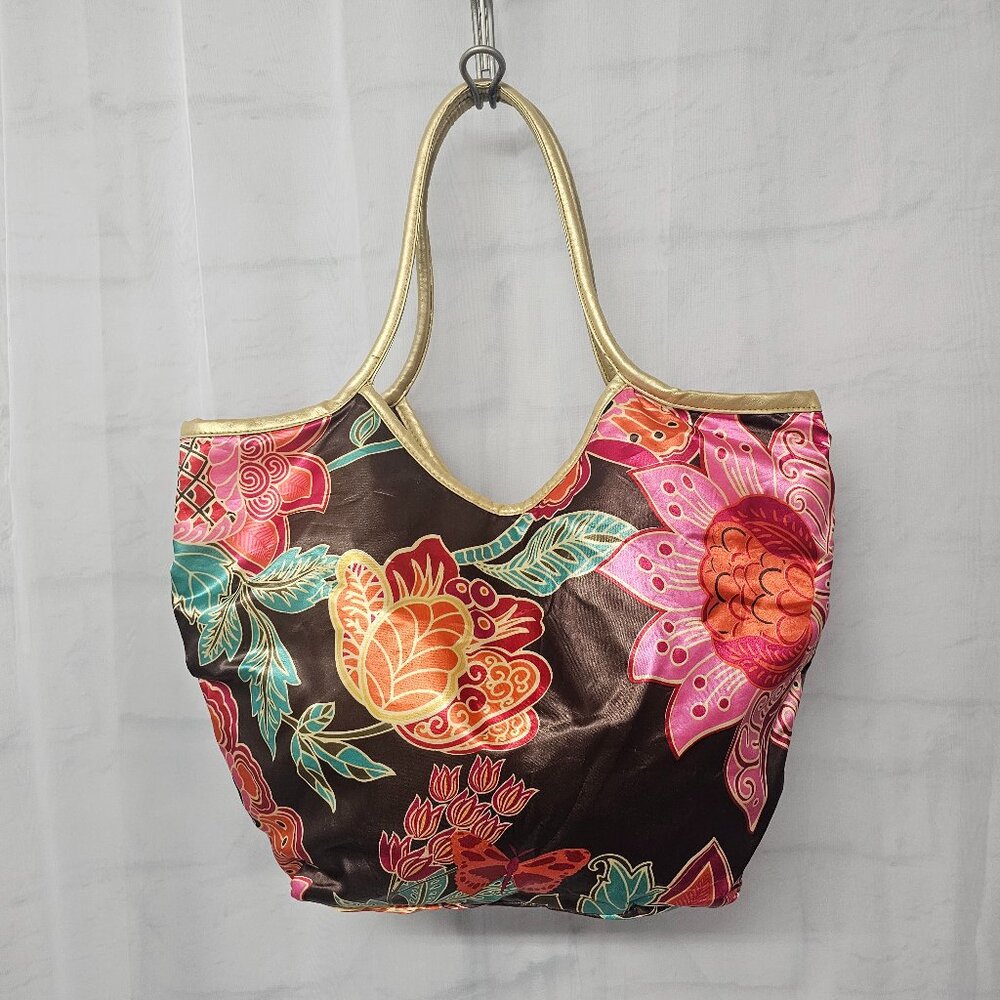 Mystic Divine Bag Satchel Satin Floral Boho Brown Pink Cottage Fairy